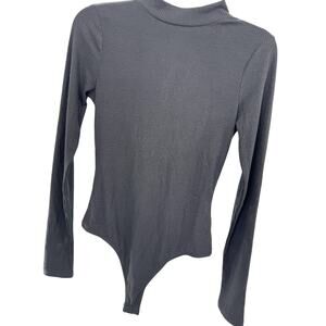 Womens High Neck Bodysuit Ribbed Knit Backless Long Sleeve Size S Gray NWOT
